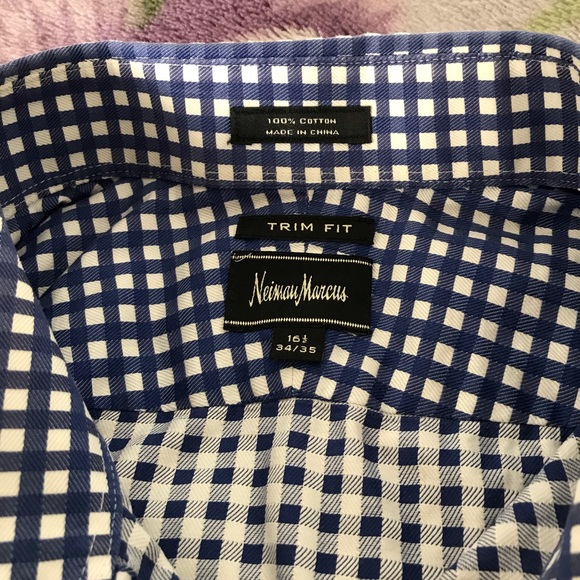 Neiman Marcus Blue and White Checkered Button Shirt - Picture 3 of 11